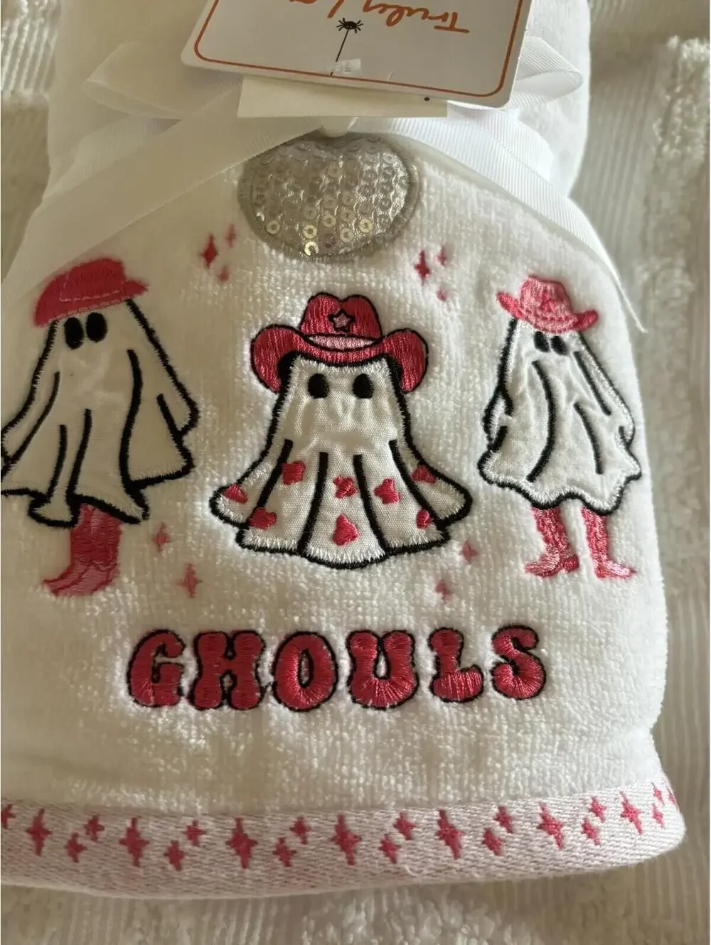 Truly Lou Pink Disco Ghost Hand Towels New